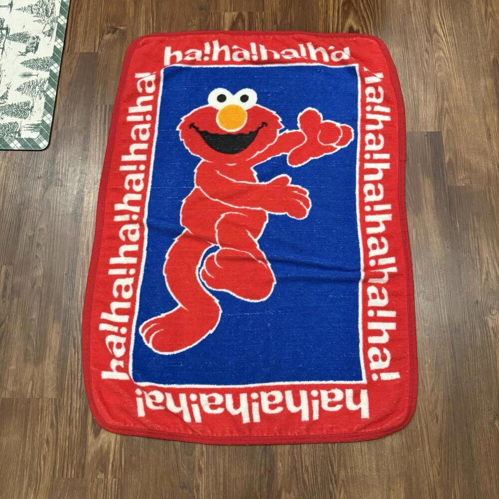 Vintage 90s Fuzzy Owen Blanket Sesame Street Tickle Me Elmo HA HA Fleece 43x30